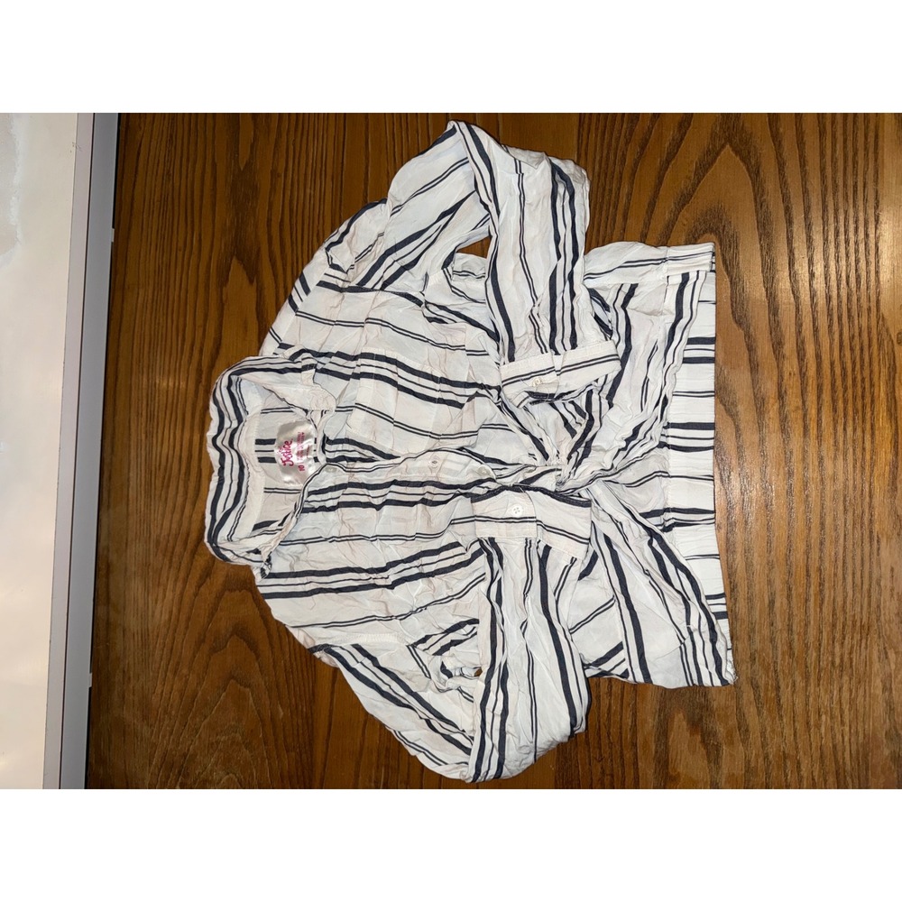 Justice‎ Girls White Navy Stripe Twist Front Shirt Top Size 10